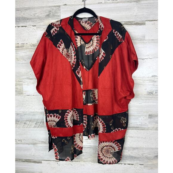 Chico's women's s/m Paprika Faux Suede black Chiffon Open front Ruana Kimono - Picture 3 of 8